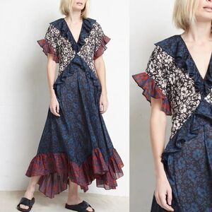 Warm NY Size 0 Floral Mixed Print Maxi Dress Cotton Ruffle Warm Store NYC